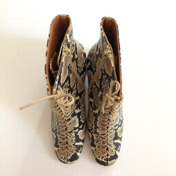 BY FAR Becca beige black snakeskin embossed leather lace up boots - Picture 7 of 14